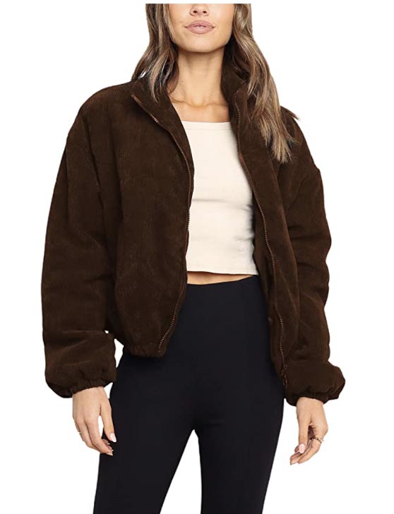 Springrain Womens Quilted Jacket Brown best corduroy puffer jackets