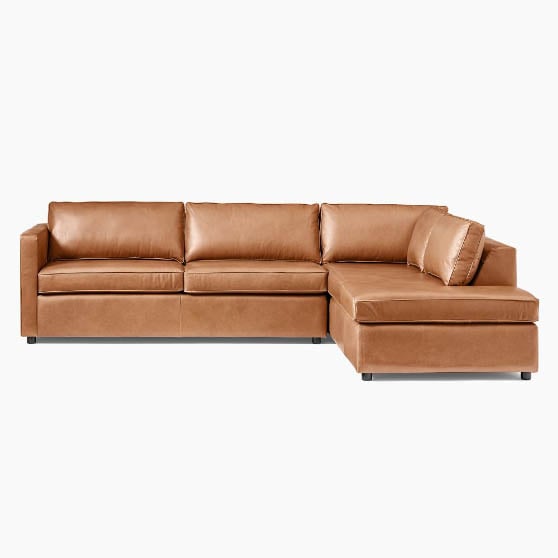 West Elm Harris Leather 2-Piece Terminal Chaise Sleeper Sectional best leather chaise sectionals
