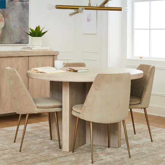 West Elm Santa Rosa Round Dining Table Driftwood best modern round coastal dining tables