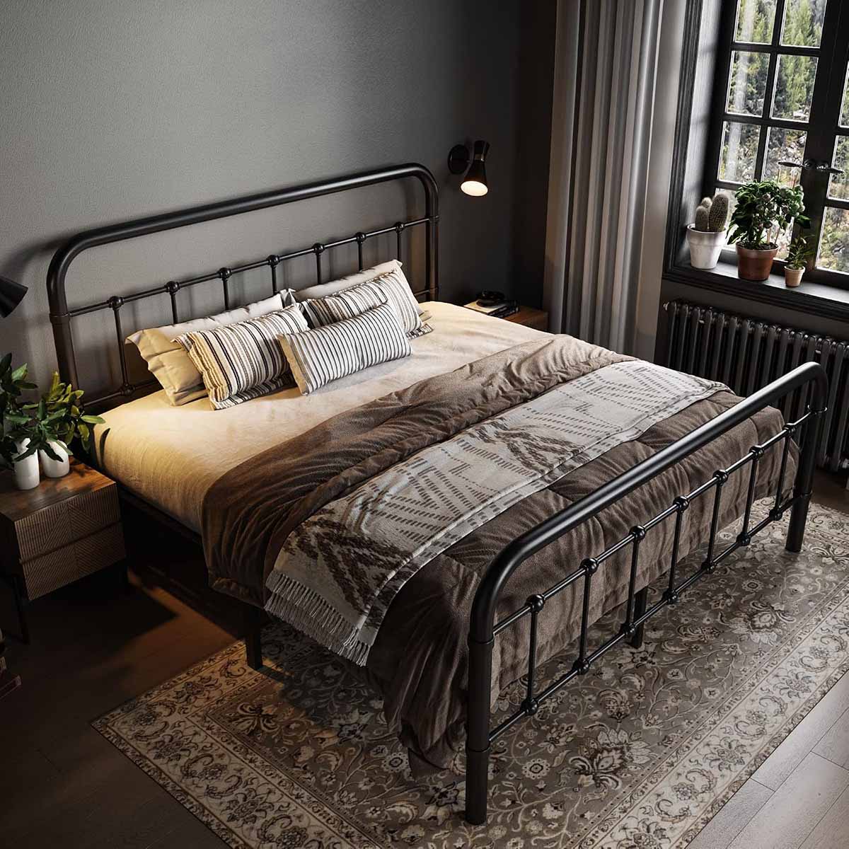 Allewie Victorian Metal Platform Bed bedroom