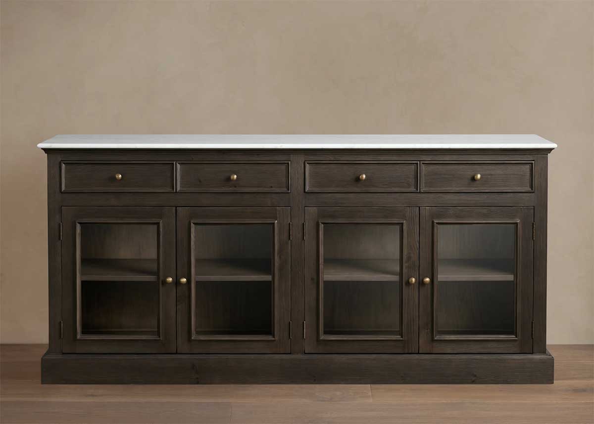 Arhaus Kensington Glass Buffet Mocha Carrara Marble Top best marble sideboards