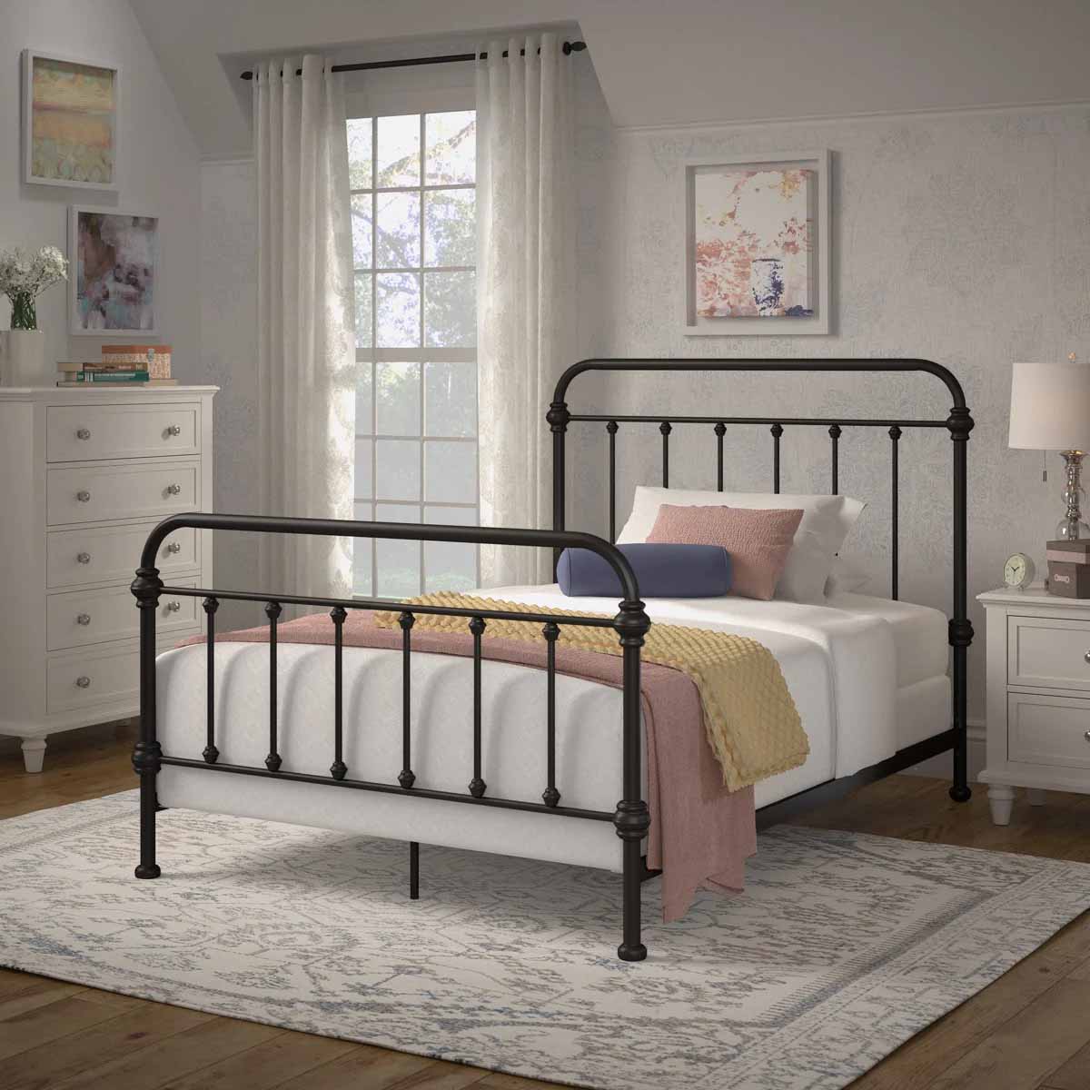 Hashtag Home Isabelle Metal Open-Frame Bed Antique Dark Bronze best iron beds