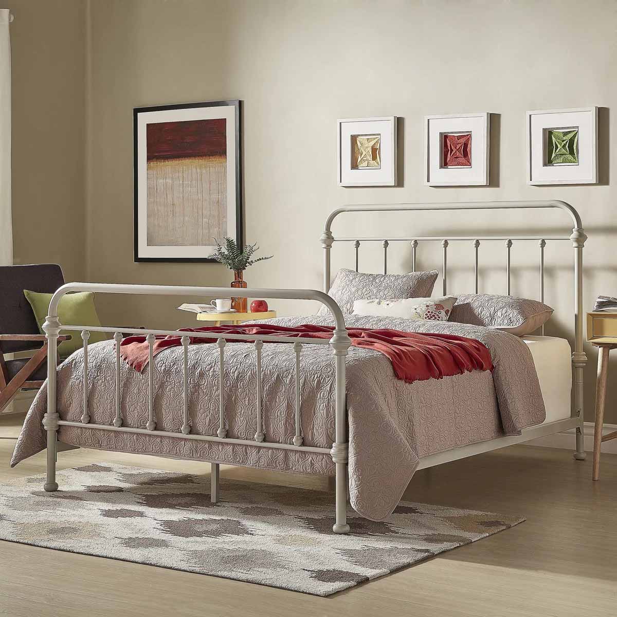 Hashtag Home Isabelle Metal Open-Frame Bed Antique Silver Birch best iron beds