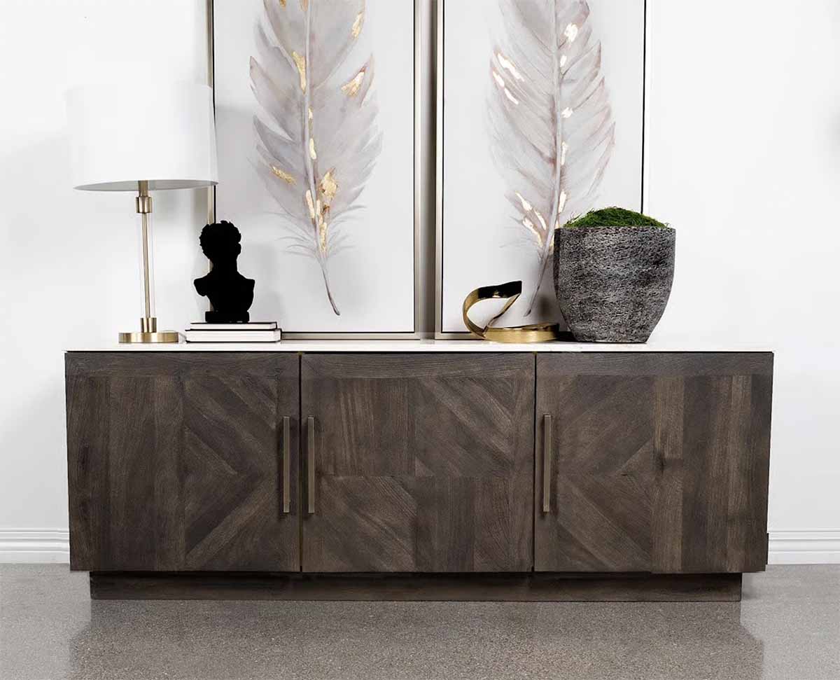 Loon Peak 3-door Marble Top Sideboard Buffet Tobacco Grey best marble sideboards