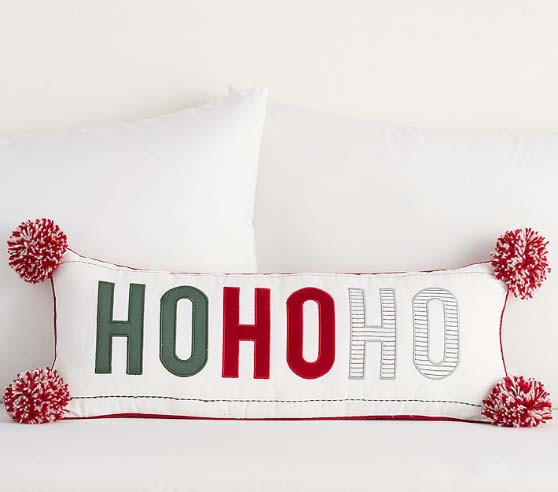 Pottery Barn Kids Ho Ho Ho Lumbar Pillow White Red Plaid best christmas lumbar throw pillows