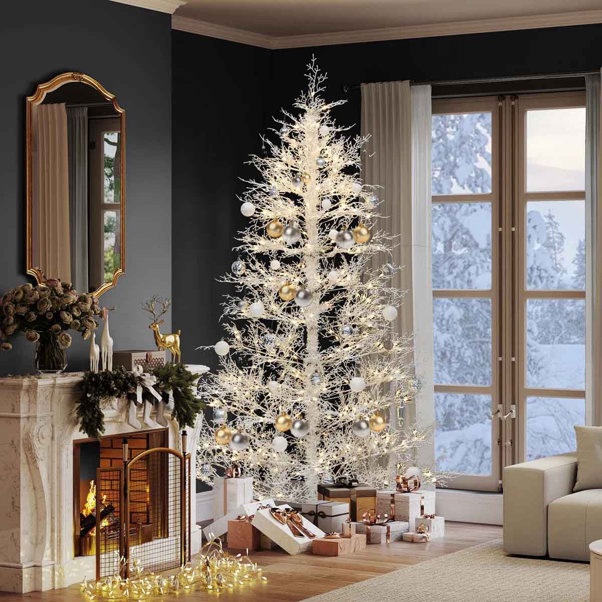 The Holiday Aisle 6FT Pre-Lit White Artificial Birch Christmas Tree with 11 Lighting Modes best birch christmas trees