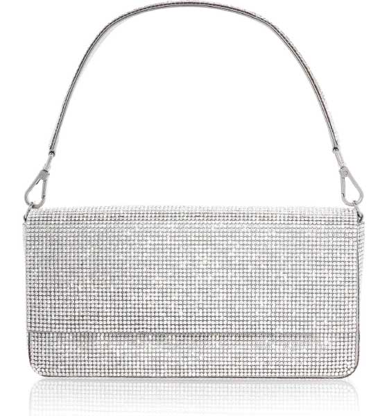 Judith Leiber Couture Brigitte Crystal Embellished Shoulder Bag Silver Rhine best embellished handbags