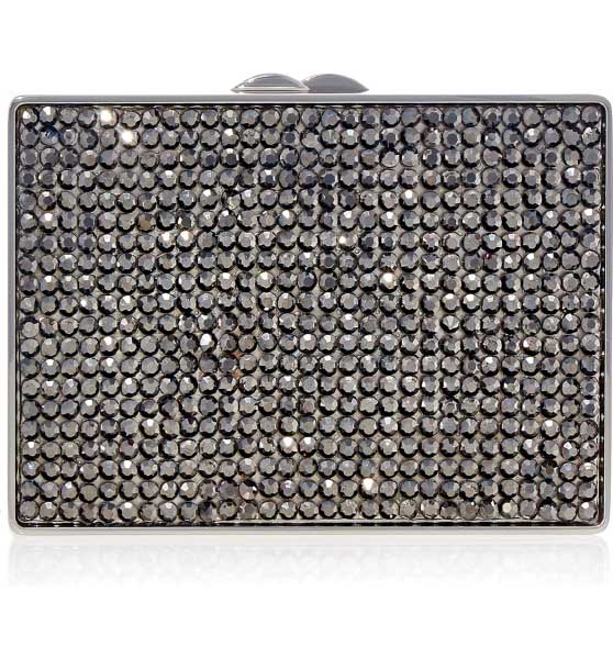 Judith Leiber Couture Crystal Embellished Box Clutch Silver Hematite best embellished handbags