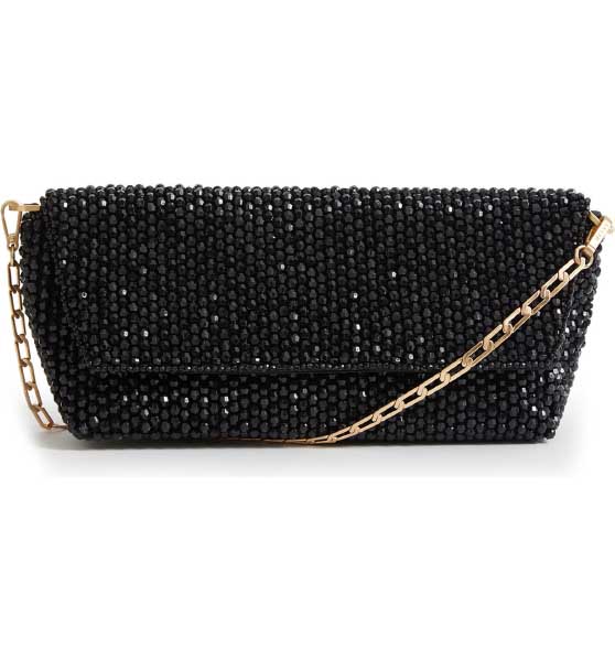 REISS Astrid Beaded Clutch Black Gold glass beaded embellished handbags