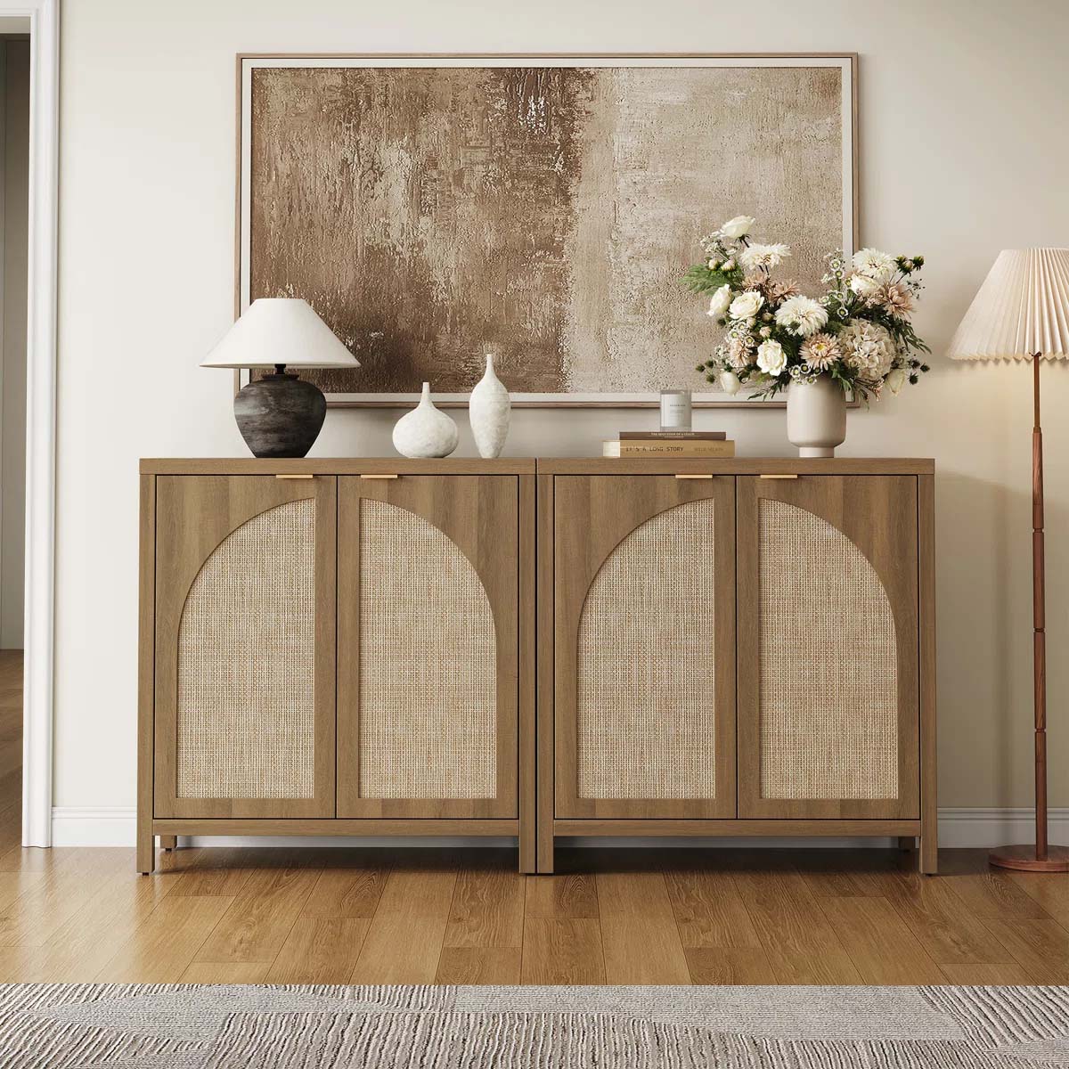 Bayou Breeze Boho Rattan Sideboard Caramel Oak best cane sideboards