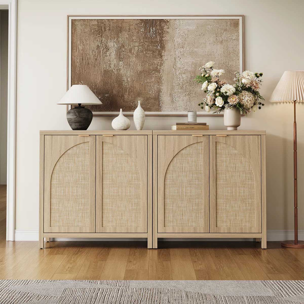 Bayou Breeze Boho Rattan Sideboard Light Oak best cane sideboards