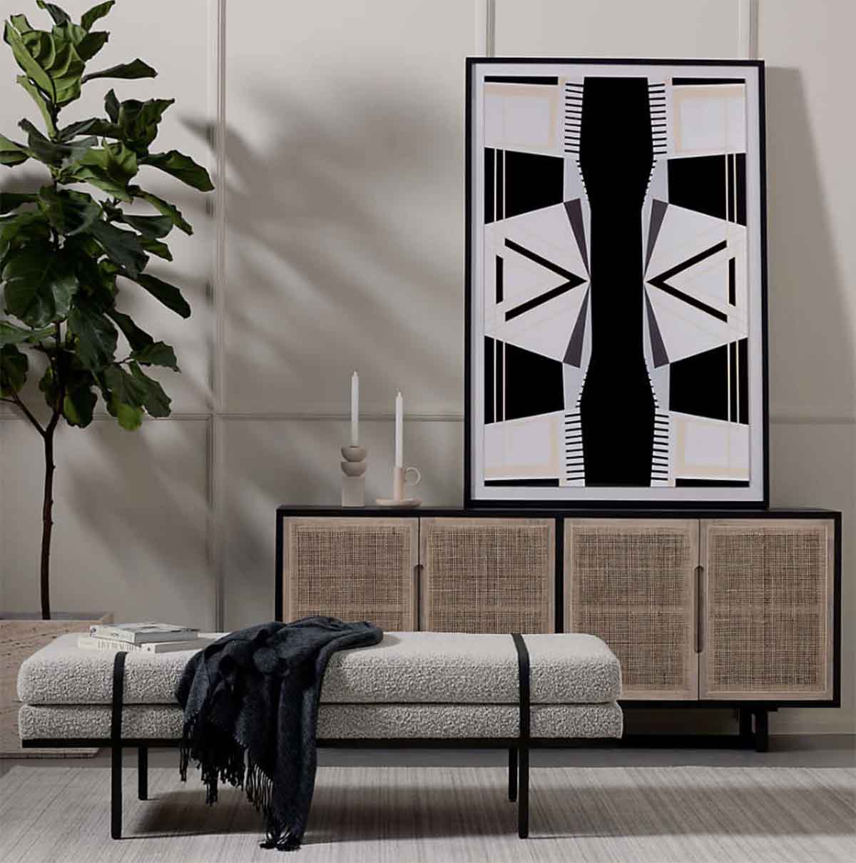 Crate and Barrel Libby 72" Black Credenza Natural best cane sideboards