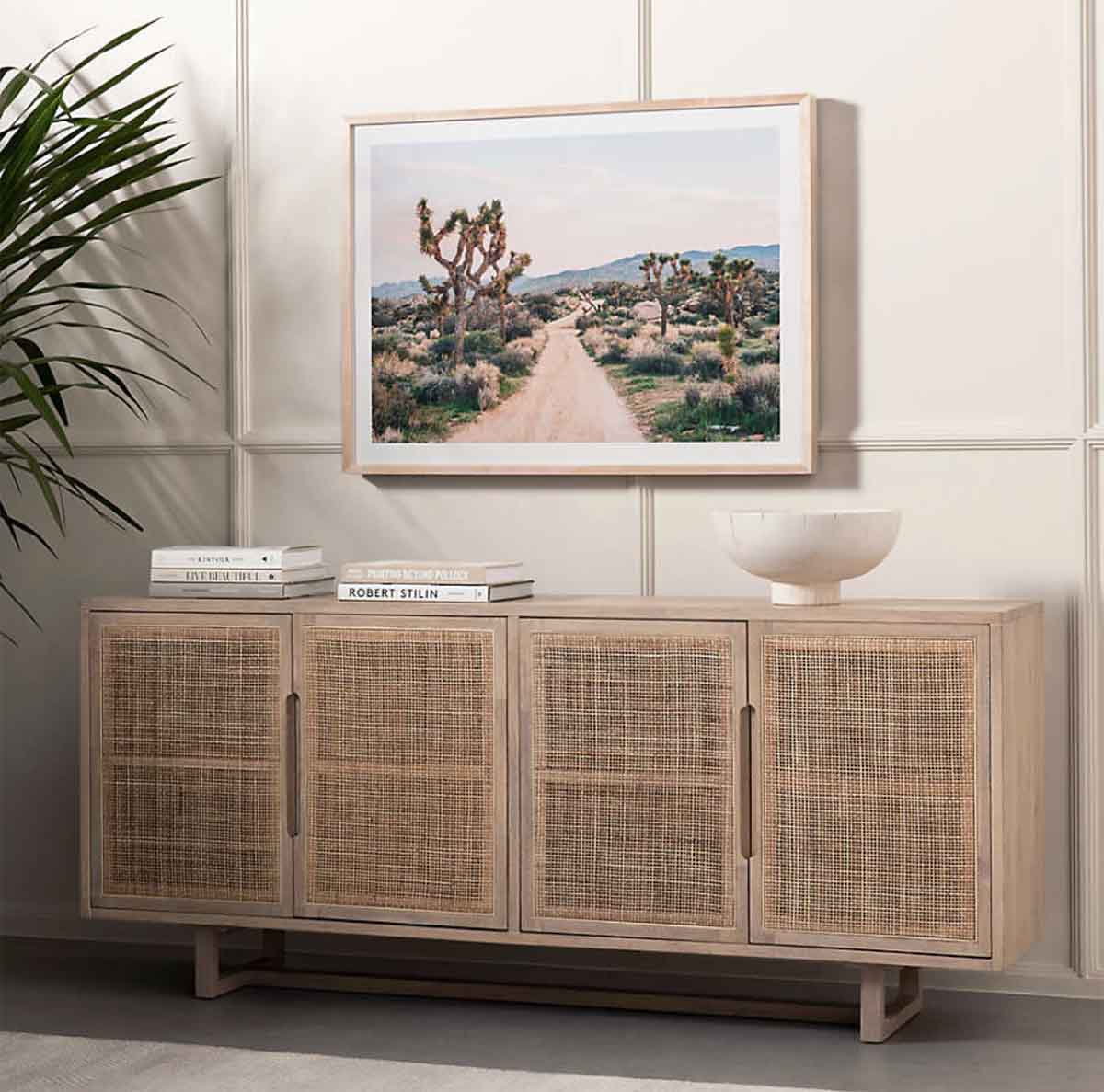 Crate and Barrel Libby 72" Black Credenza Natural best cane sideboards