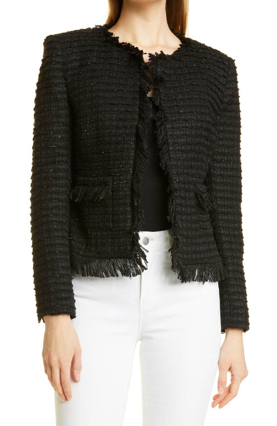 L'AGENCE Angelina Sequin Tweed Jacket Black best tweed jackets