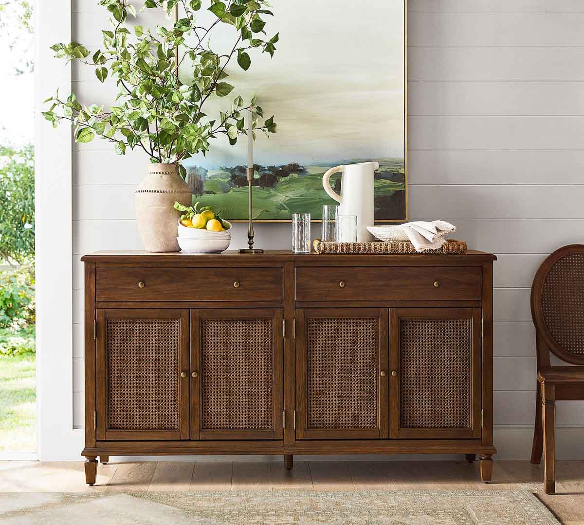 Pottery Barn Sausalito Cane Buffet (66) Walnut Brown best cane sideboards