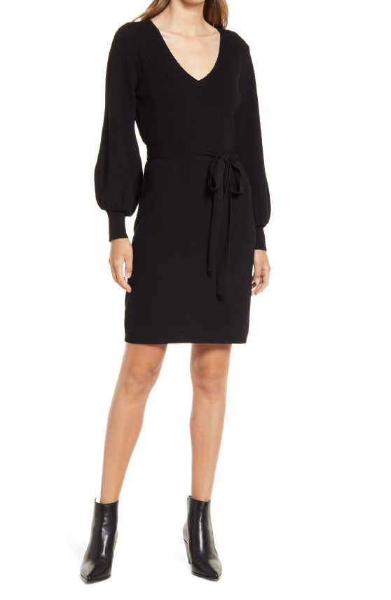 Sam Edelman Balloon Long Sleeve Knit Dress Black long sleeve dresses