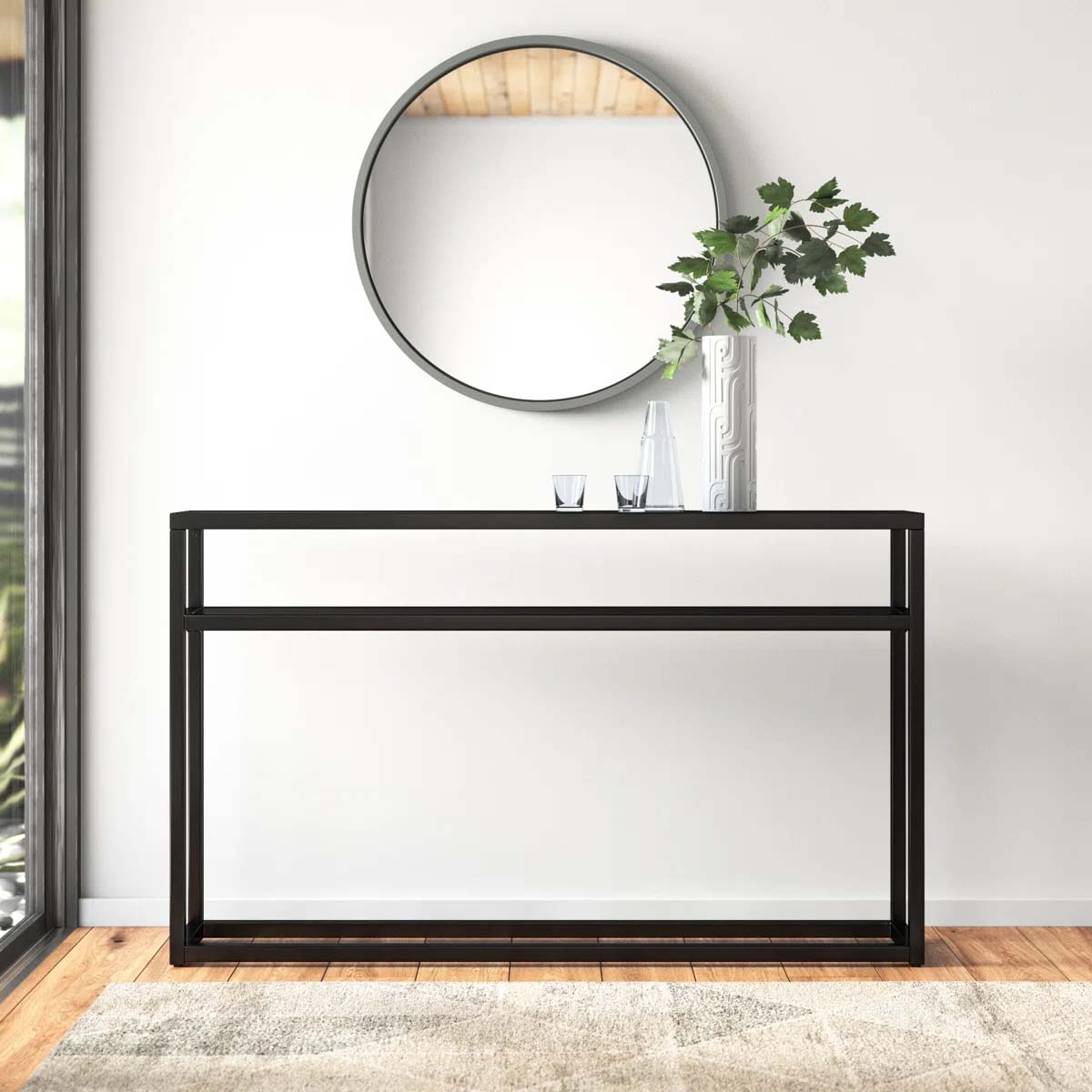 Latitude Run Swanage 50.25'' Glass Top Console Table black console tables