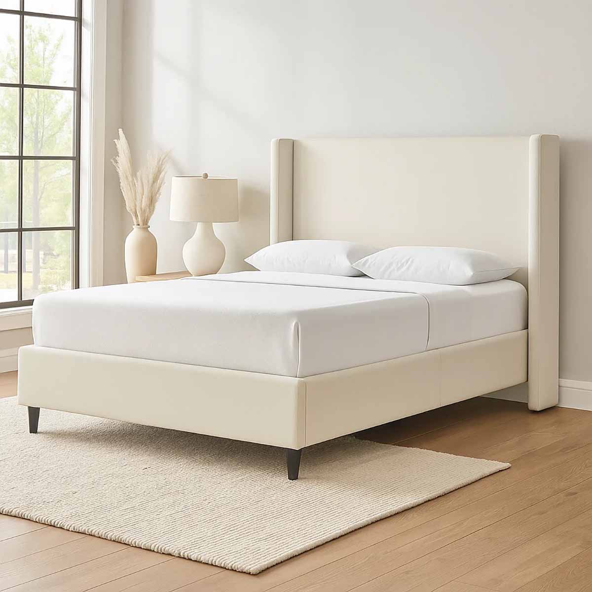 Ophelia & Co. Ana Upholstered Wingback Platform Bed Ivory Canvas best upholstered wingback beds