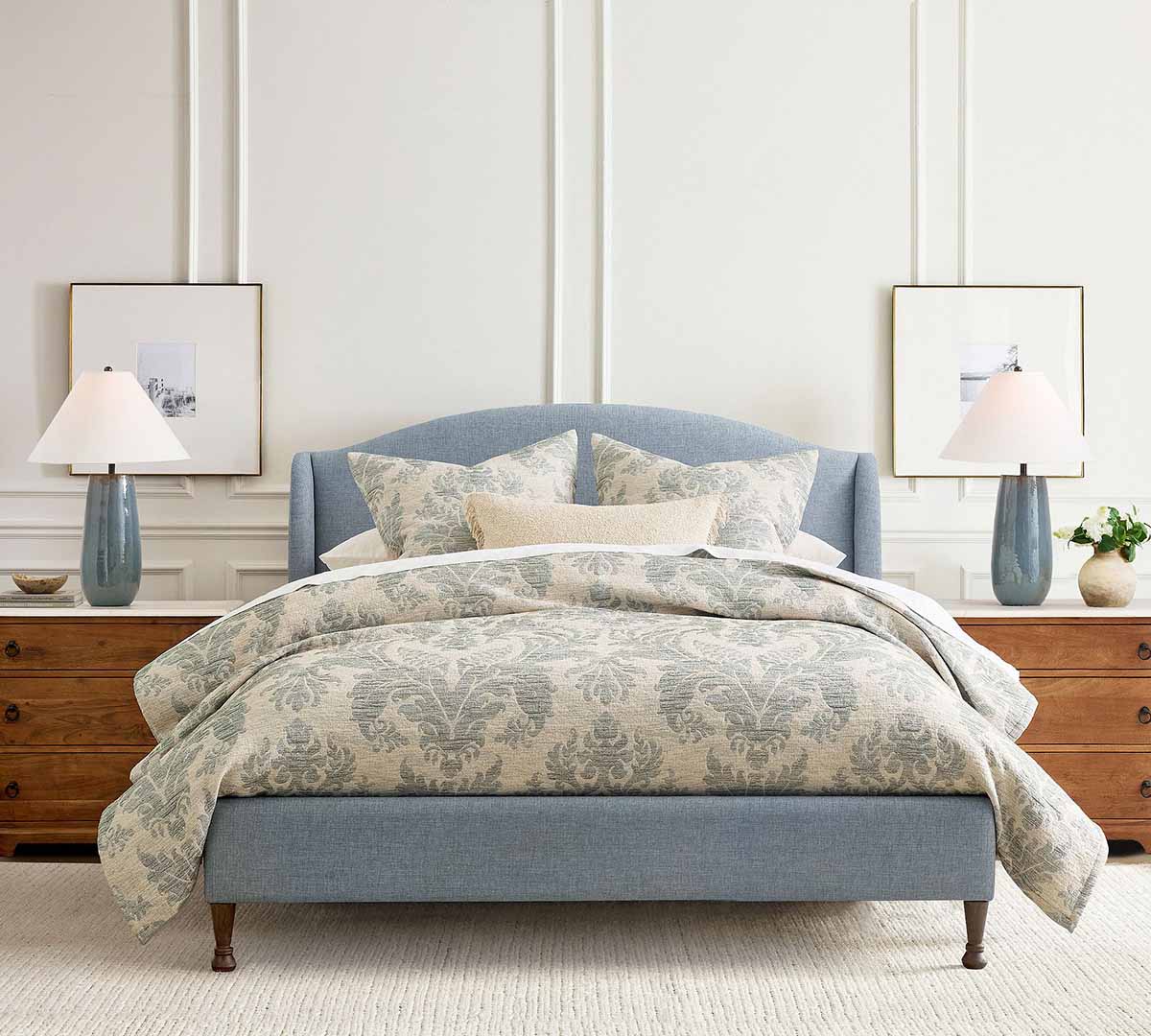 Pottery Barn Easton Upholstered Bed Performance Heathered Basketweave River upholstered wingback beds best