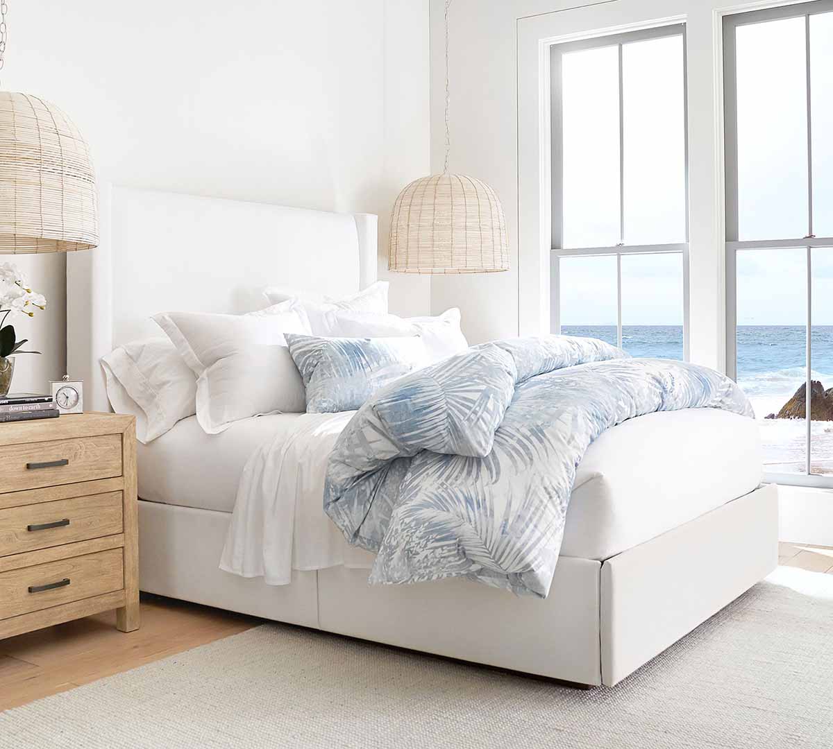 Pottery Barn Harper Non-Tufted Upholstered Storage Platform Bed upholstered wingback beds best