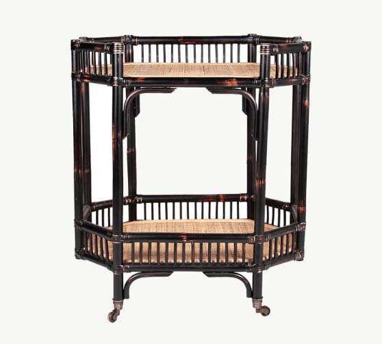 Pottery Barn Kelona 27" Rattan Bar Cart Aged Black Finish best rattan bar carts
