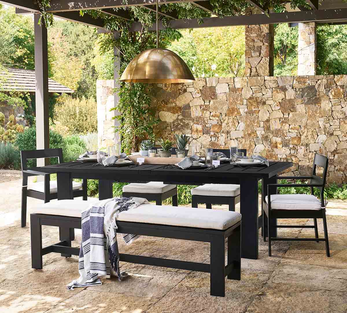 Pottery Barn Malibu Metal Extendable Rectangular Outdoor Dining Table (76-103) Black best outdoor metal dining tables