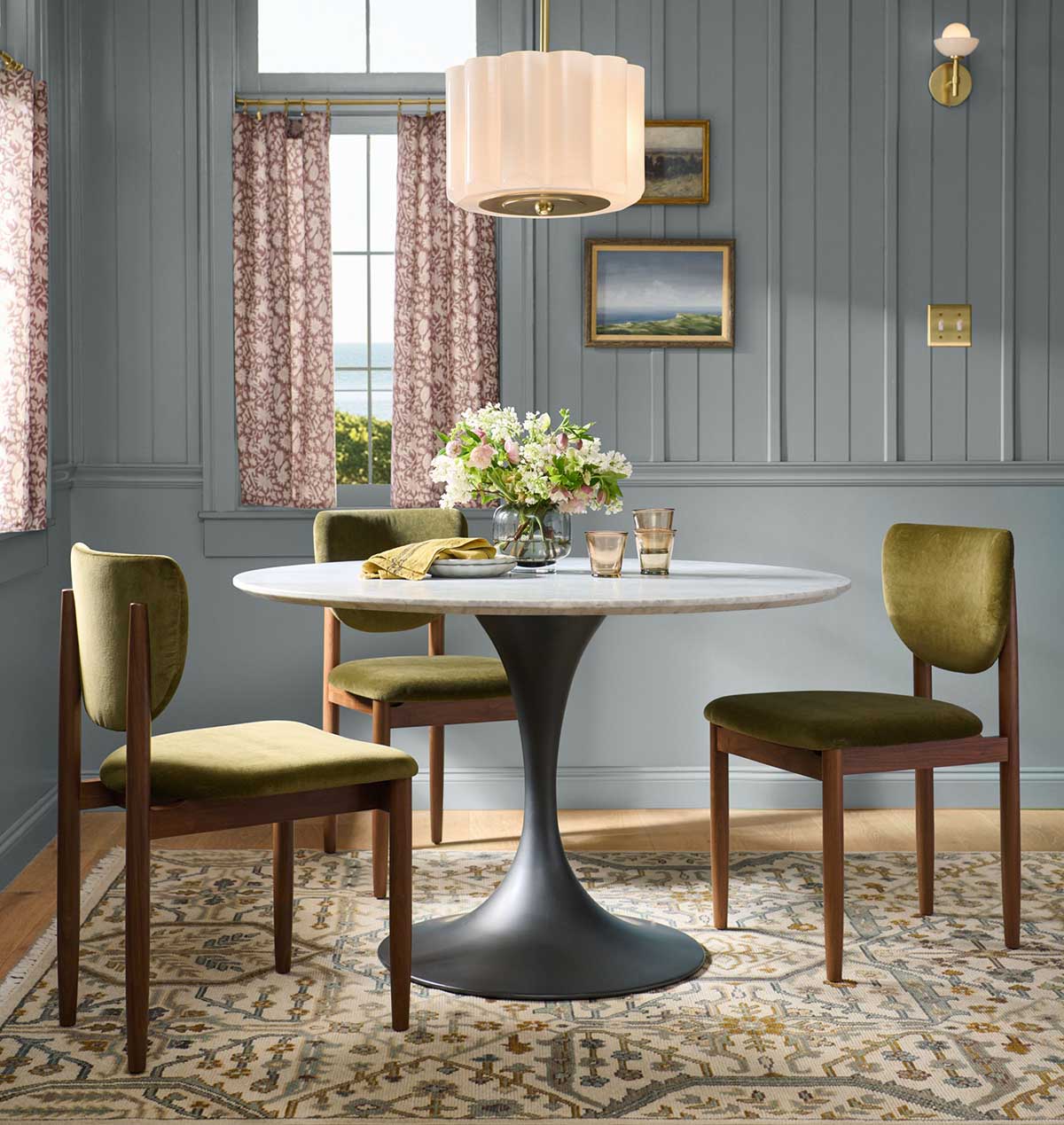 Rejuvenation Whitley Round Dining Table, 48 Carrera Marble Top best round marble dining tables