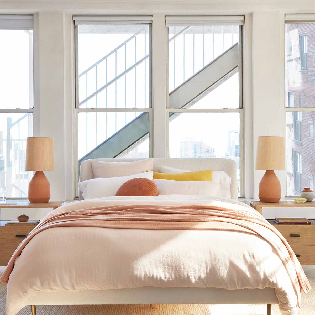 West Elm Lana Upholstered Bed Performance Chunky Boucle White upholstered wingback beds best