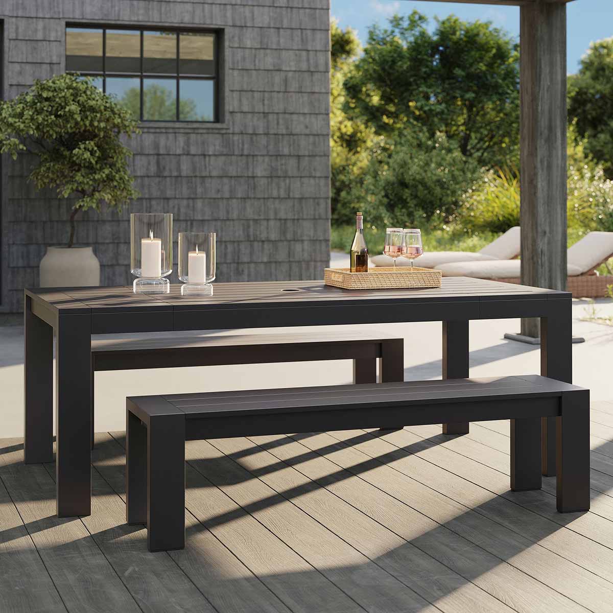 West Elm Telluride Aluminum Outdoor Extendable Dining Table (60–85) Dark Bronze e best outdoor metal dining tables