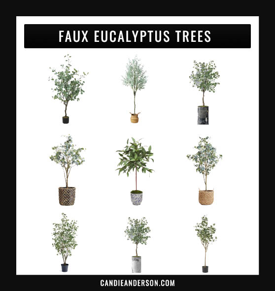 Lifestyle expert, journalist and interior design blogger Candie Anderson of candieanderson.com has the scoop on 20 of the best and most gorgeous faux eucalyptus trees in the top interior design styles and trends! These gorgeous artificial trees are perfect for the traditional, modern, rustic, farmhouse, coastal, Parisian and contemporary home!