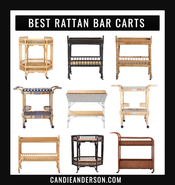 Are you searching for the perfect rattan bar cart for your coastal, modern, vintage inspired or classic home? If so, you're in luck! Lifestyle expert, journalist and interior design blogger Candie Anderson of candieanderson.com has the scoop on 20 of the best rattan bar carts in the top interior design styles and trends.