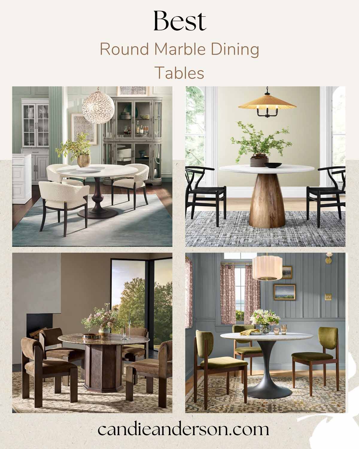 Entertaining expert, journalist and lifestyle blogger Candie Anderson of candieanderson.com shares the 20 best round marble dining tables.
