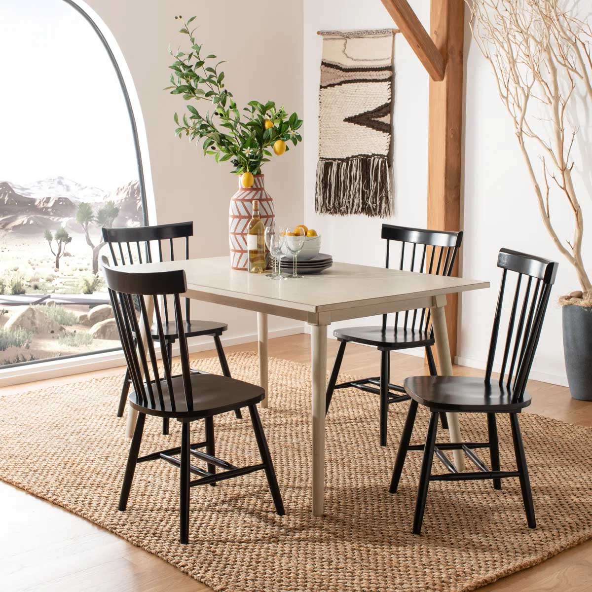 Gracie Oaks Matanna Solid Wood Windsor Back Side Chair Black best windsor dining chairs