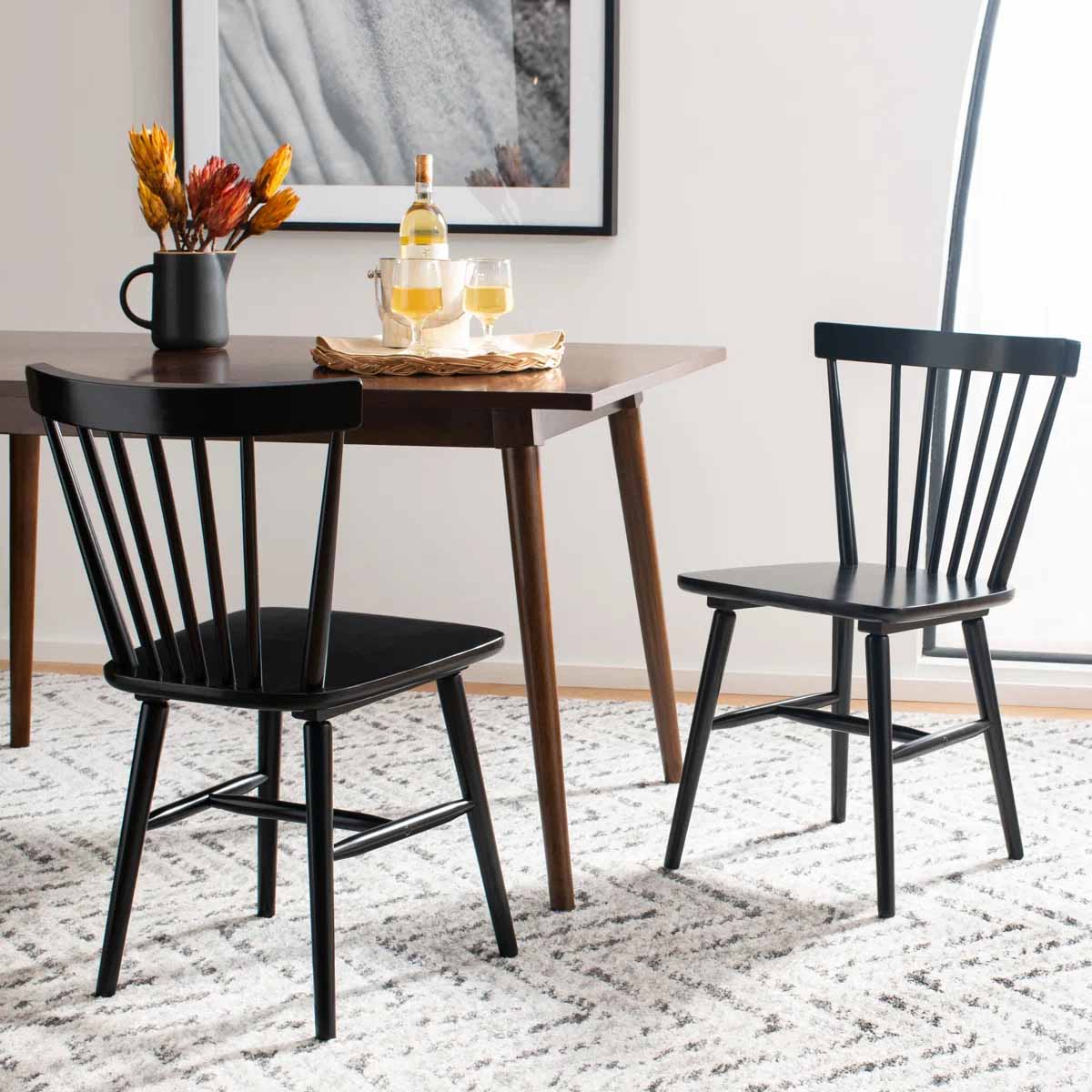 Lark Manor Antoya 17.83'' H Solid Wood Side Chair (Set of 2) Matte Black windsor dining chairs best