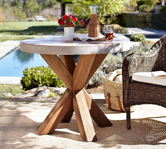 Pottery Barn Abbott 36" Concrete & FSC® Acacia Round Bistro Table Brown outdoor bistro tables