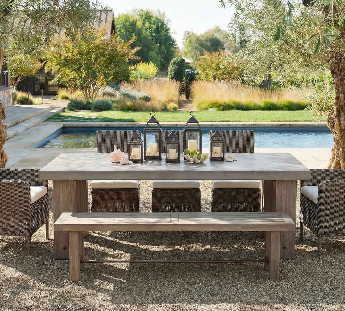 Pottery Barn Abbott Rectangular Chunky Leg Dining Table best concrete outdoor dining tables patio