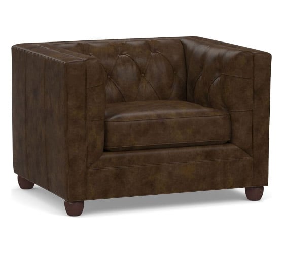 Pottery Barn Chesterfield Square Arm Leather Armchair best modern leather armchairs