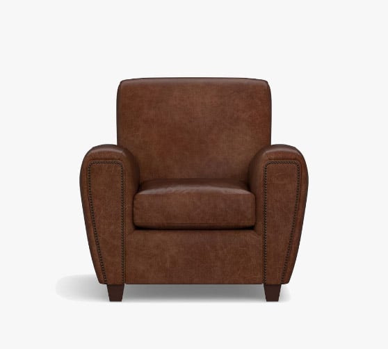 Pottery Barn Manhattan Square Arm Leather Armchair with Nailheads best modern leather armchairs