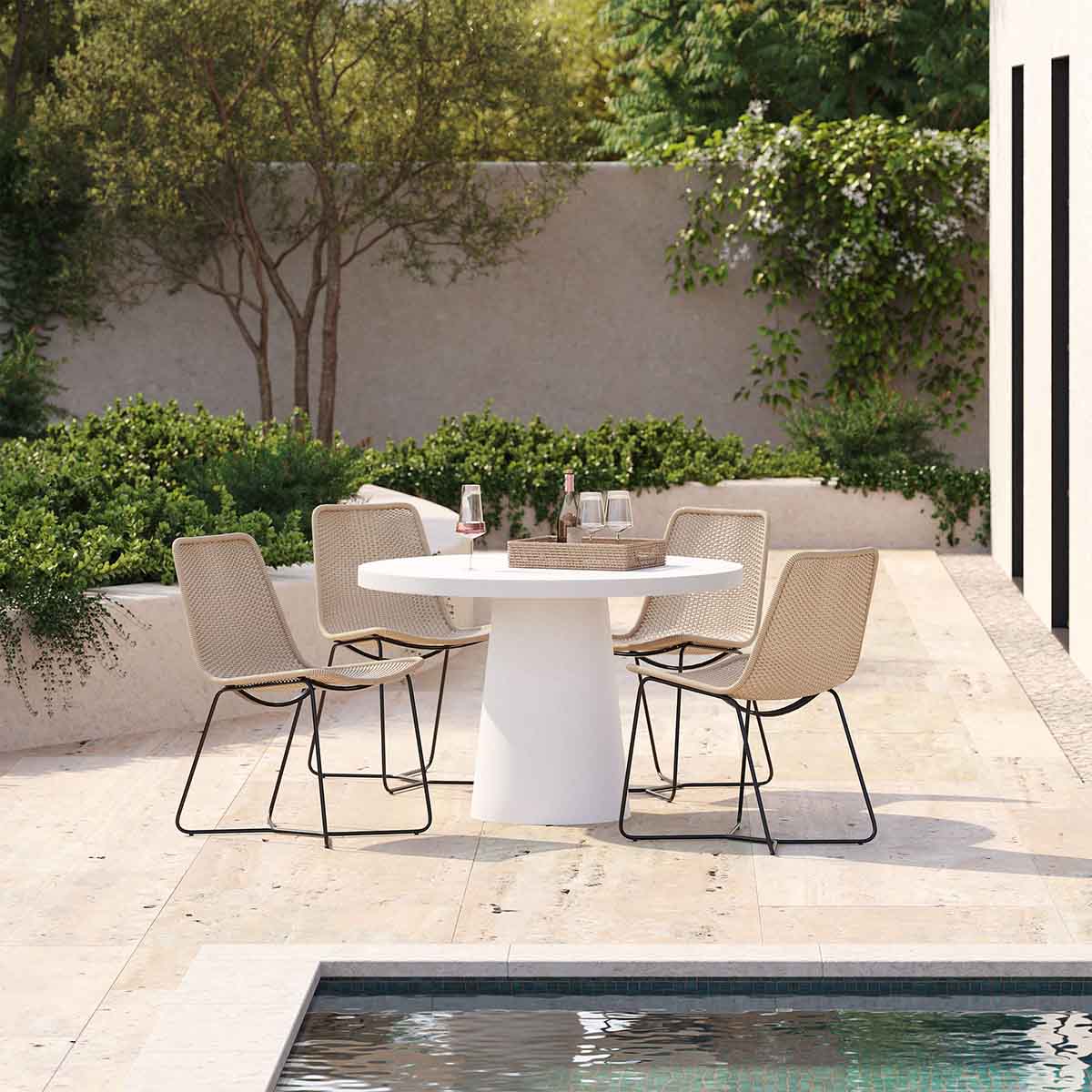 West Elm Concrete Indoor/Outdoor Pedestal Round Dining Table (32"–60") White best concrete outdoor dining tables