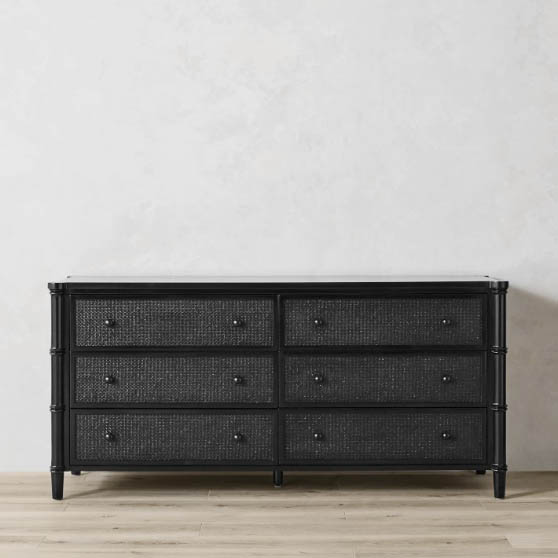 Williams Sonoma Cane 6 Drawer Dresser Black Ebony best cane dressers