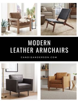 Lifestyle expert, journalist and interior design blogger Candie Anderson of candieanderson.com has the scoop on 20 of the best modern leather armchairs in a variety of styles, colors and trends! They are perfect for the midcentury modern, modern rustic, modern farmhouse or modern coastal home!