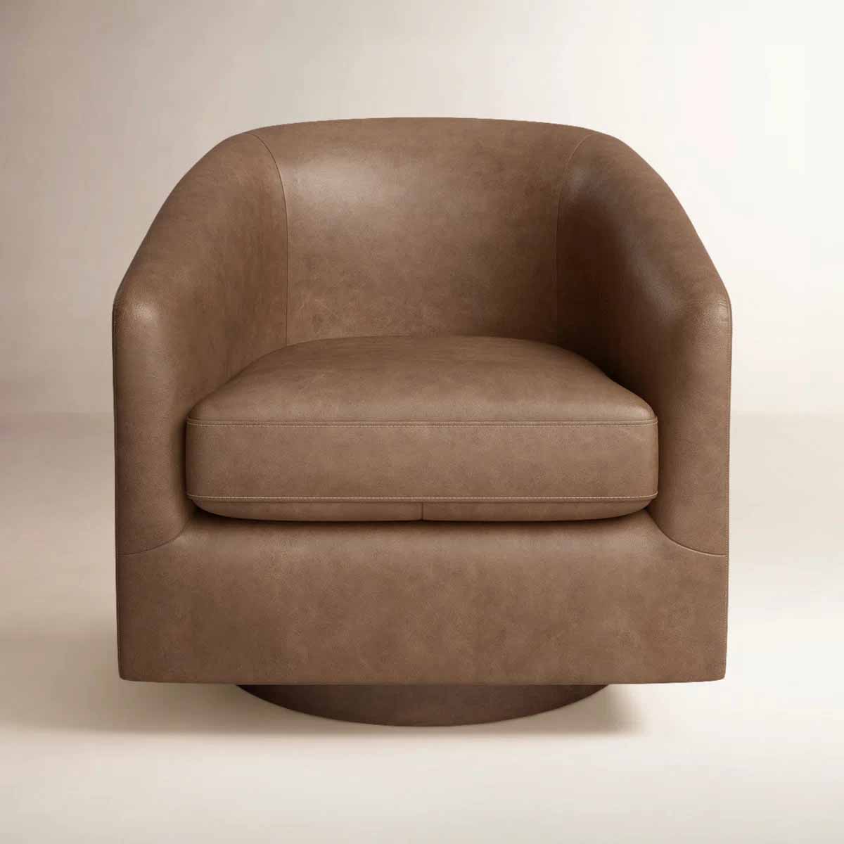 AllModern Bennett Genuine Leather Swivel Barrel Chair Marseille Camel Top Grain Leather modern leather armchairs