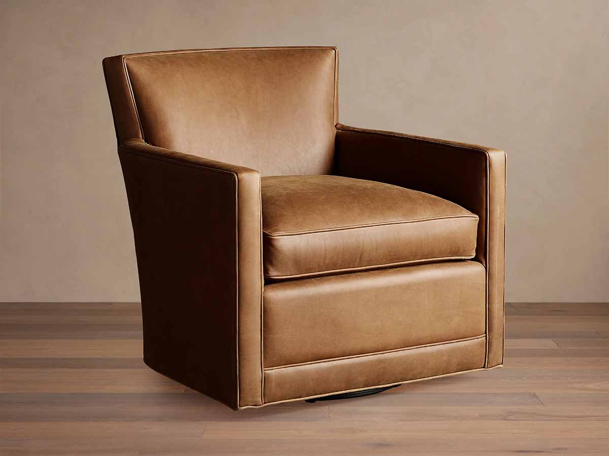 Arhaus Rudy Leather Swivel Chair in Lukas Pecan modern leather armchairs