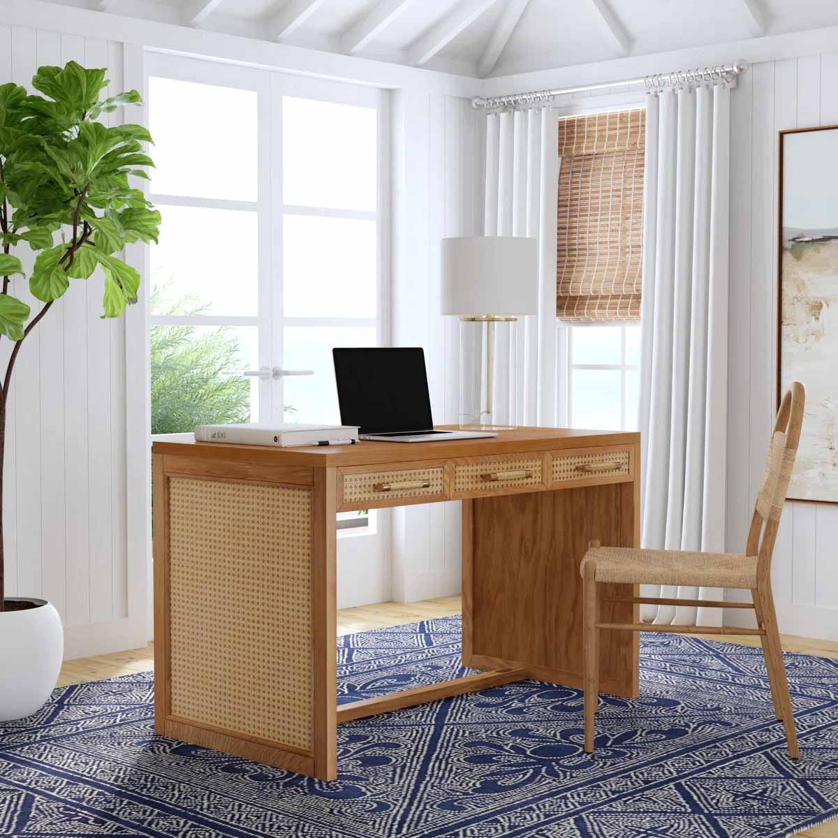 Butler Mesa Cane and Solid Wood 3-Drawer Writing Desk best cane desks home office