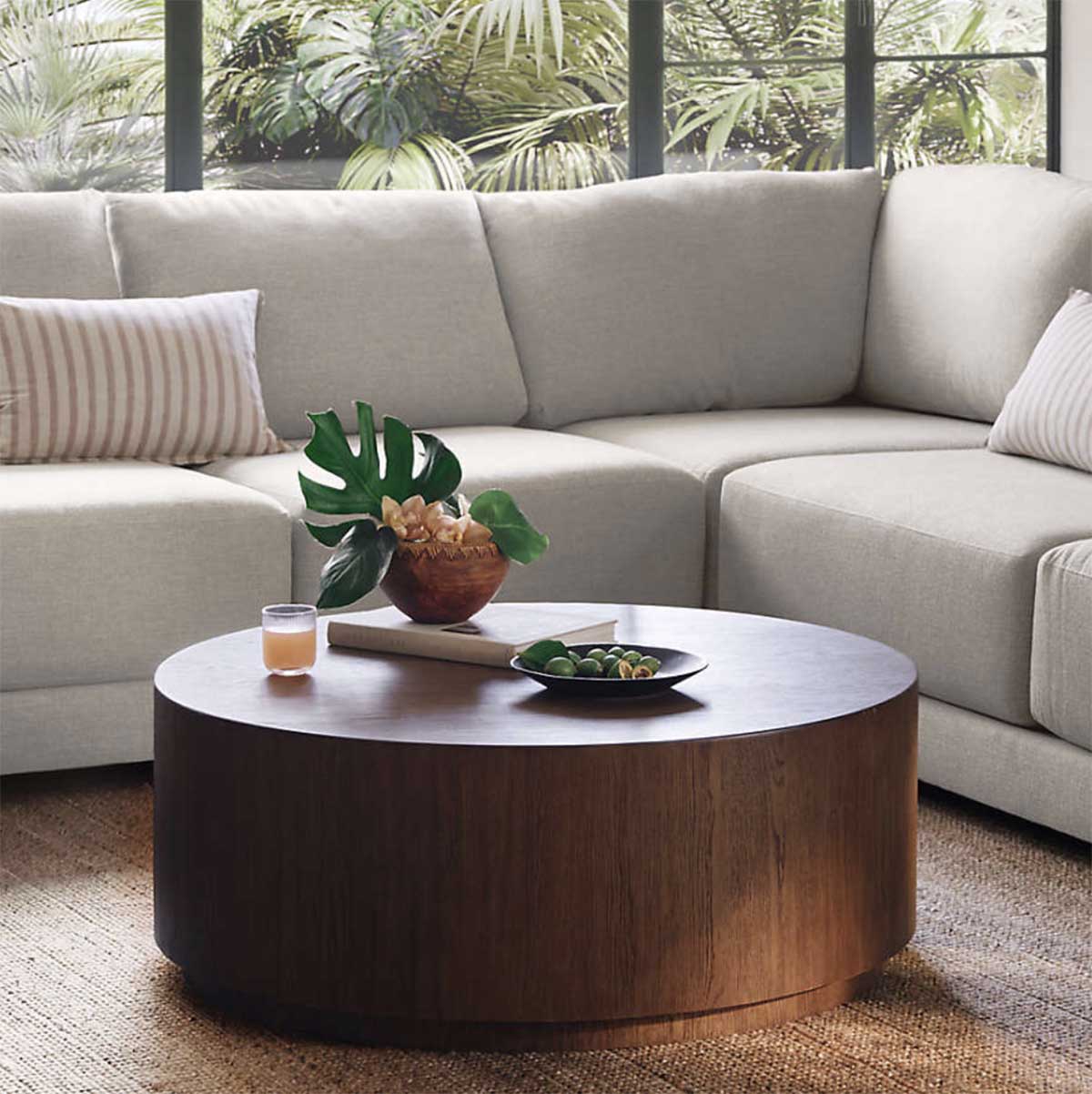 Crate & Barrel Terrane Fumed Oak Coffee Table best drum coffee tables