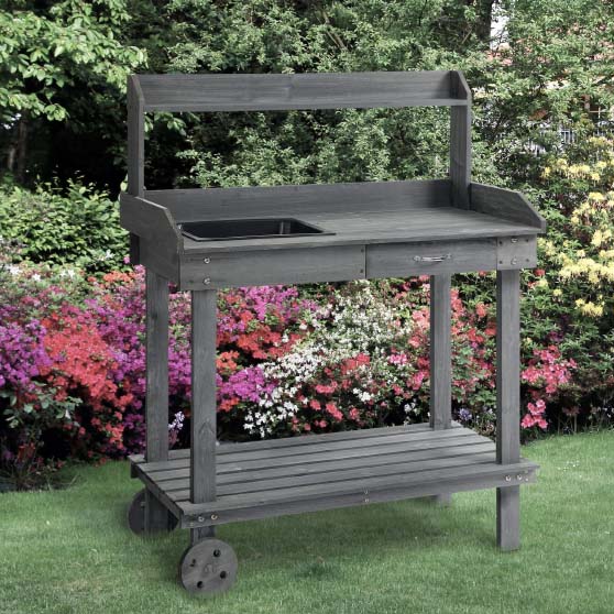 Gracie Oaks Estefanny Wooden Fir Potting Bench Gray best gardening