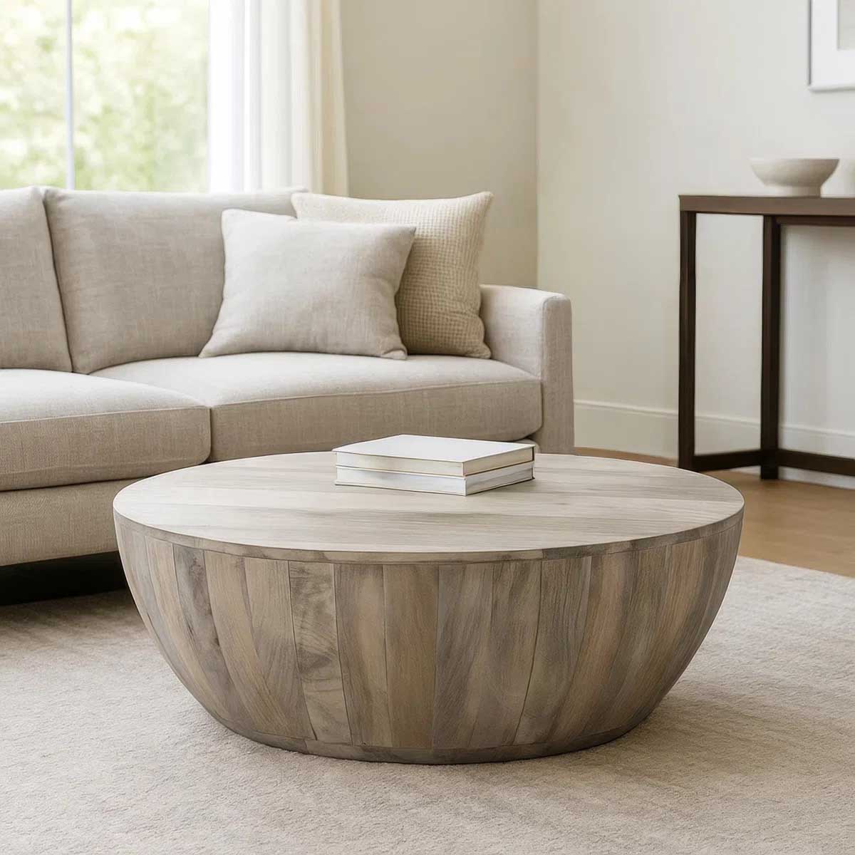 Joss & Main Teasdale Solid Wood Single Drum Coffee Table Distressed White best drum coffee tables