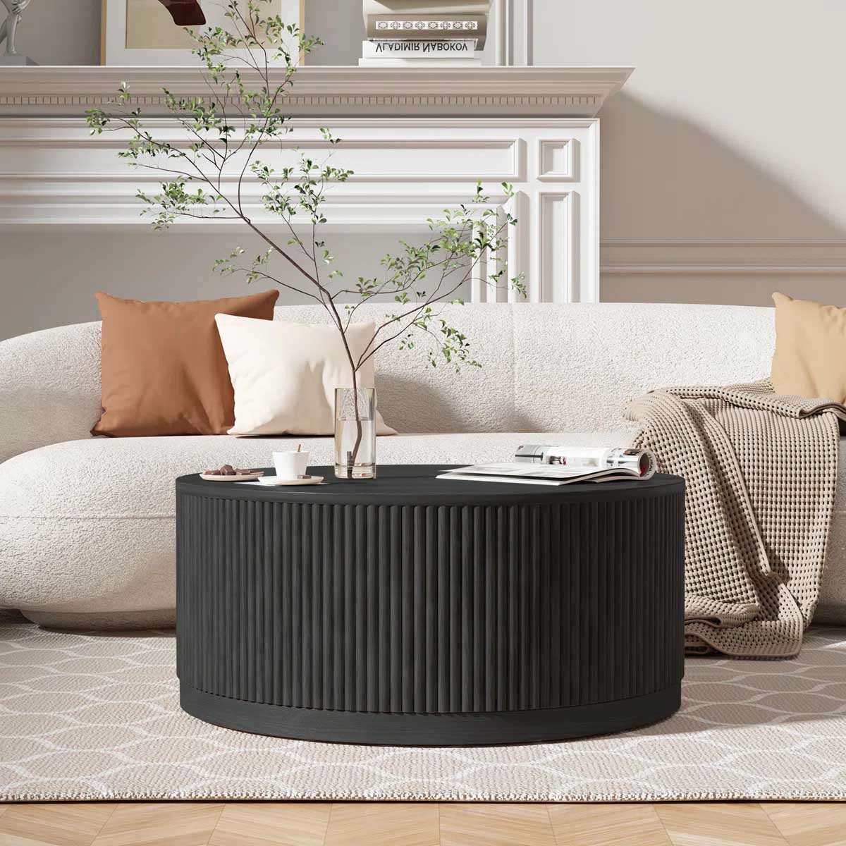 Latitude Run Chibuzor Fluted Coffee Table Black best drum coffee tables