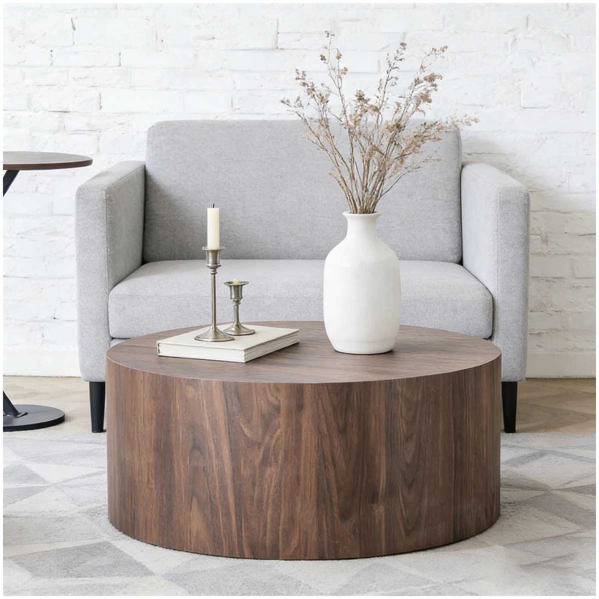 Latitude Run Round Coffee Table Walnut best drum coffee tables