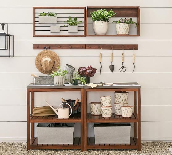 Pottery Barn Abbott Outdoor Gardening Collection Wood Concrete best potting stations
